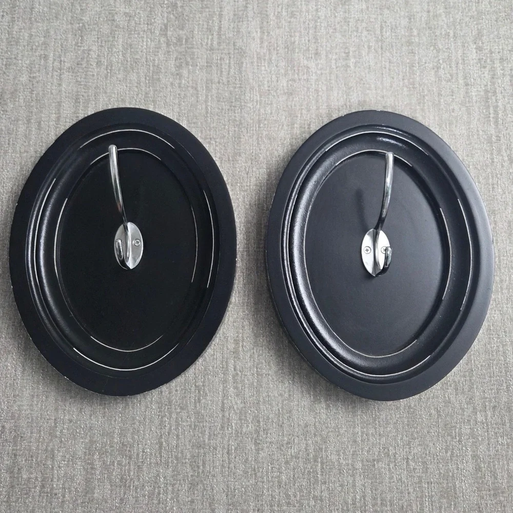 Set of 2 Black Oval Wooden Wall Hooks Coat Clothing Entryway Closet Mudroom